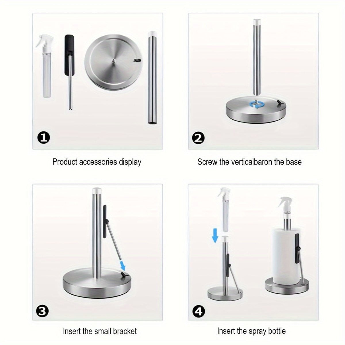 Gnmfd Paper Towel Holder with Spray Bottle Center, Stainless Steel Weighted Base for Kitchen Bathroom Cleaning, Tear Off One Hand Paper Towel Dispenser for Countertop Space Saving