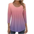 thumbnail image 2 of Delliss Women's Gradient Print Shirt 3/4 Sleeve Pleated Comfy Basic Top Pink M, 2 of 6