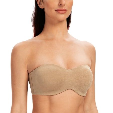 

MELENECA Women s Strapless Bras for Large Bust Minimizer Unlined with Underwire Clear Strap Beige Heather 30E