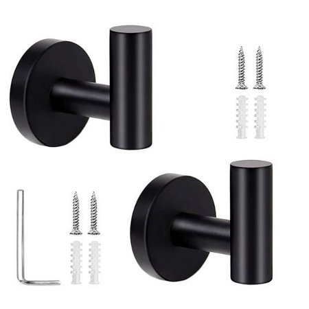 Fyrome 2 Pack Matte Robe Towel Hooks, Stainless Steel Hanging Wall Hooks Home Bedroom Bathroom Kitchen