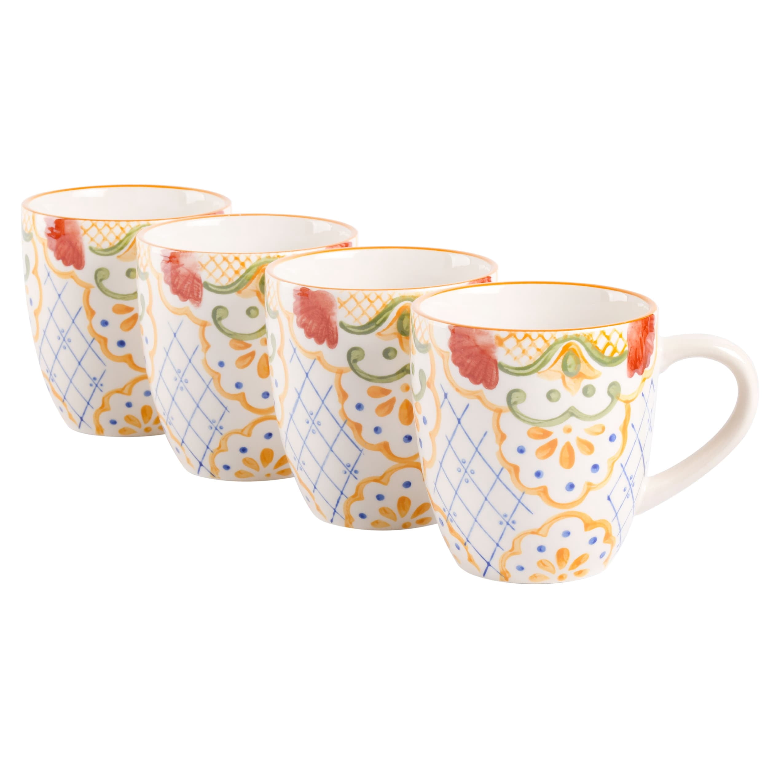 4 Piece 17.4 Ounce Hand Painted Stoneware Mug Set
