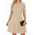 thumbnail image 2 of IFNWSV Robes Décontractées pour Femmes, Robe Évasée à Manches Courtes en Dentelle à Paillettes Style Mode Décontracté pour Usage Quotidien Fête Extérieur Vacances, Robes d'Été pour Femmes Beige P, 2 of 7