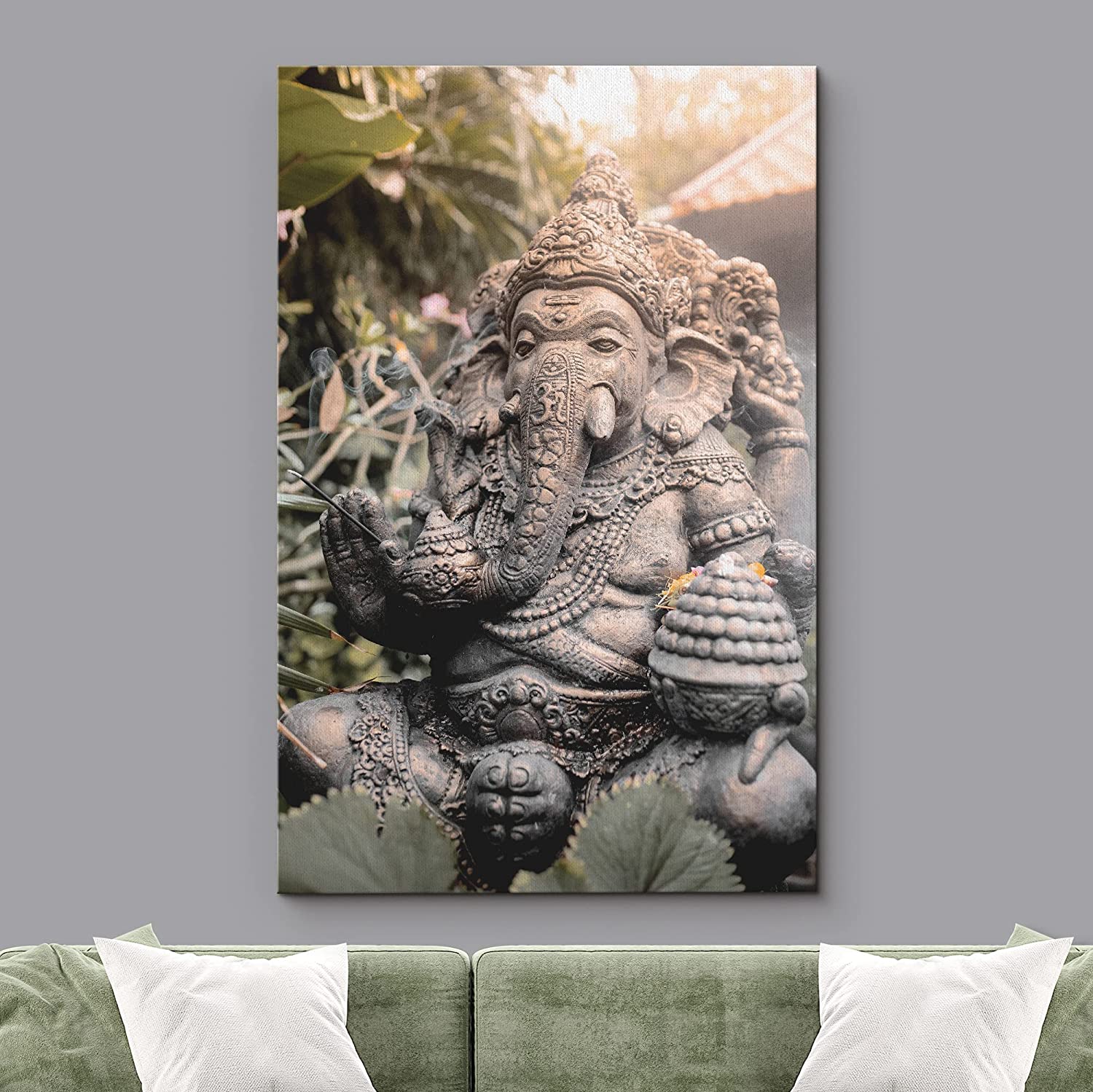 wall26 Canvas Print Wall Art Detailed Stone Ganesha Statue Jungle Sunset  Nature Religious Photography Realism Decorative Yoga Multicolor Relax/Calm  Zen for Living Room, Bedroom, Office 32quot;x48