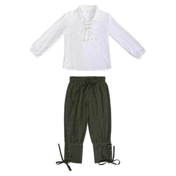 AWZXDE Boys Outfits Historical Sailor Attire Stylish Shirt Cropped Pants Old Fashioned Set Boys Set Role Play Dress Up Green,8-10 Years