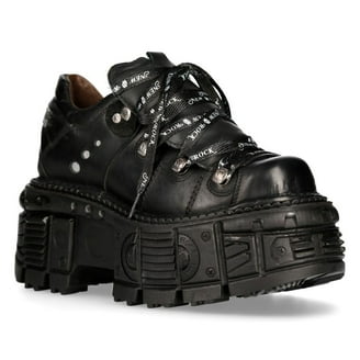 NEW ROCK 106-S29 TOWER SHOES Metallic Black Leather Biker Punk