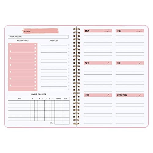 Planificador sin fecha: cuaderno de metas semanales, A5, diario de hábitos, encuadernación en espiral, 5,7 x 8,0 pulg