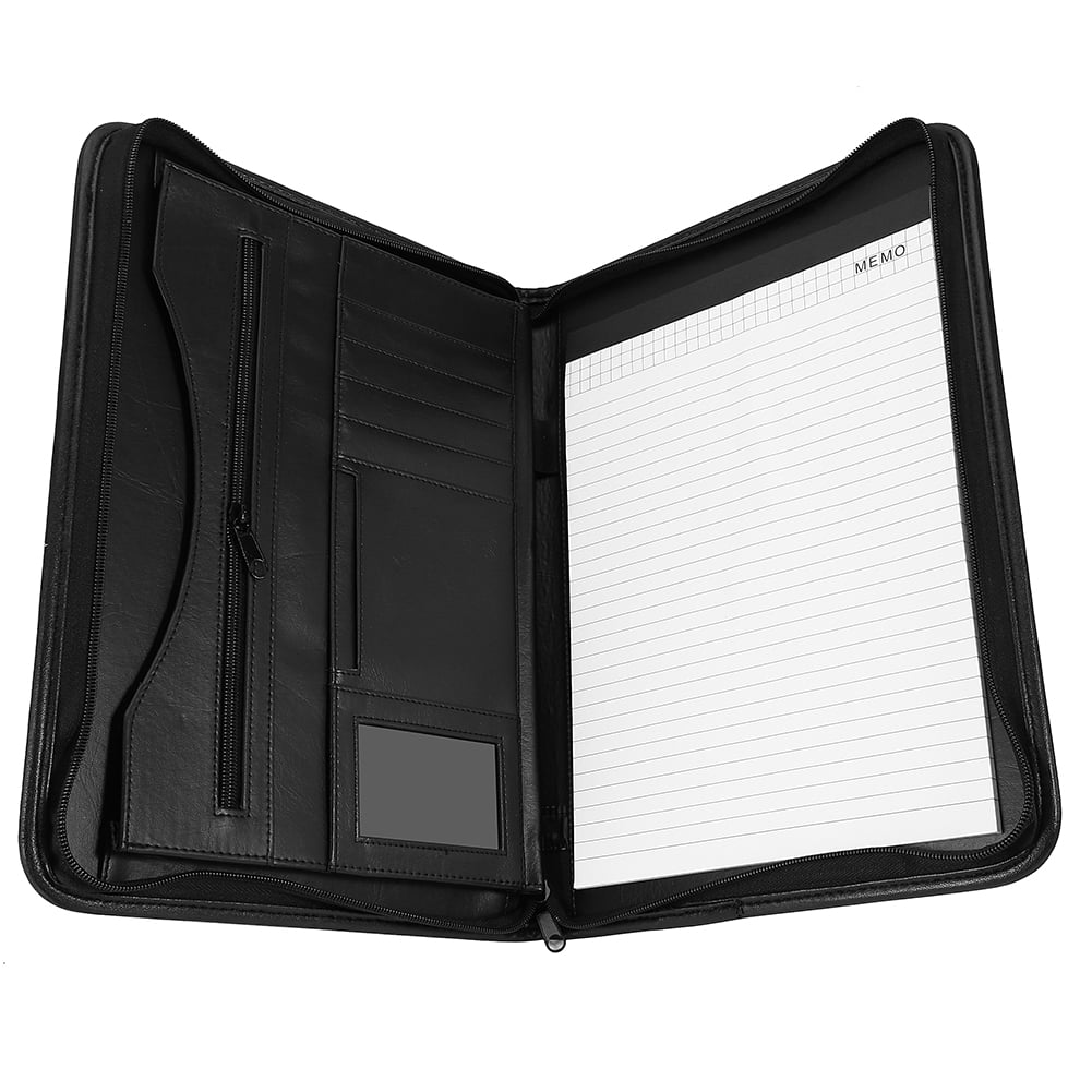 Black Leather A4 Pouch Conference Folder Business Document ipad Case Portfolio 