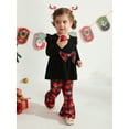 thumbnail image 5 of Toddler Girls Christmas Outfits Set Long Sleeve Shirts Dress Printed Flared Pants Bell-Bottom Fall Winter Xmas Dress-up Clothes, 1-6 Years, 5 of 7