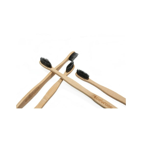 Kit 4 Cepillos de Dientes Ecowood de Bambú Biodegradable con Cerdas Carbón Activado