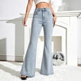 thumbnail image 5 of QATAINLAV Women's High Waist Flare Jeans Slim Fit Bell Bottom Wide Leg Jean Pants Solid Color Casual Bootcut Denim Trousers with Pockets Light Blue XL, 5 of 6