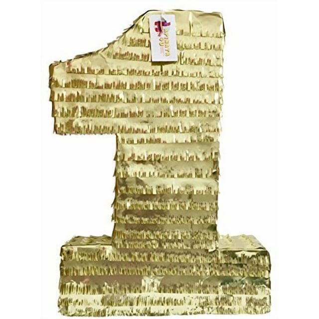 APINATA4U Large Number One Pinata Gold Color 20" Tall First Birthday Gold Color Themed Party Decoration Photo Prop
