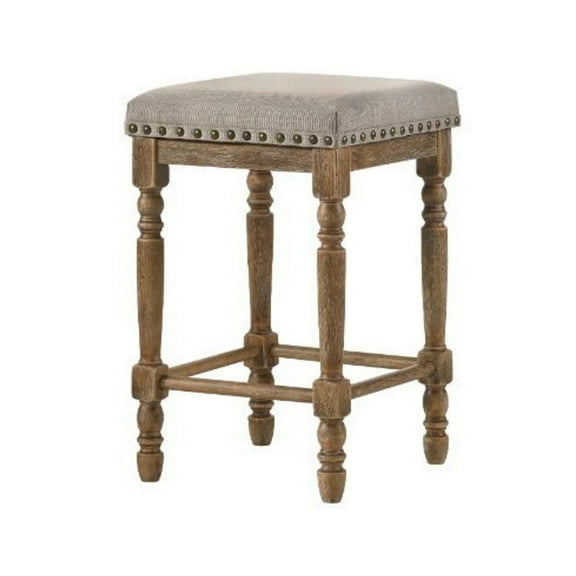 24 Inch Classic Wood Counter Height Stool Upholstered Set of 2 Gray - Saltoro Sherpi