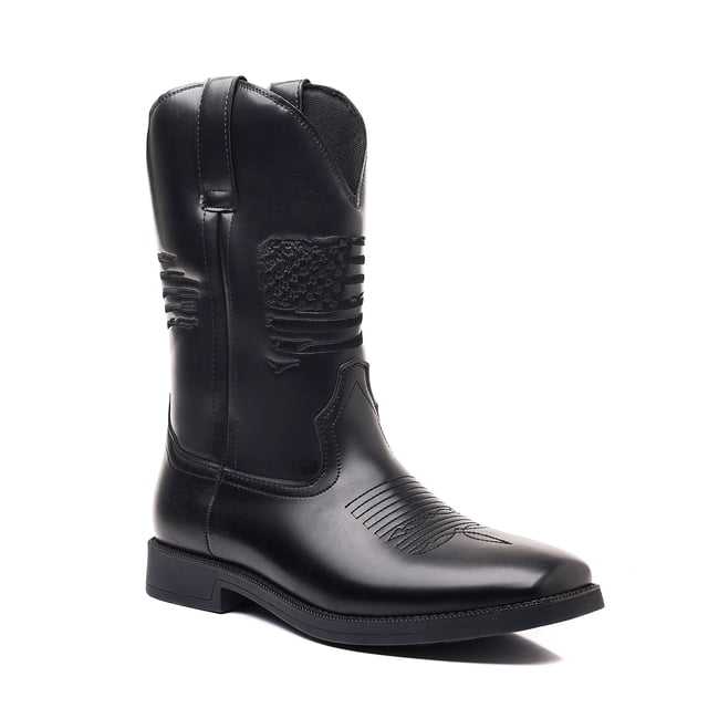 Bota Hombre Punta Cuadrada Negro Caballero Botas Vaquero Western