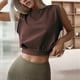 thumbnail image 4 of Camiseta Deportiva Corta para Mujer, , Sin Mangas, para Yoga, Correr, Gimnasio, Algodón, Marrón, XL, 4 of 7