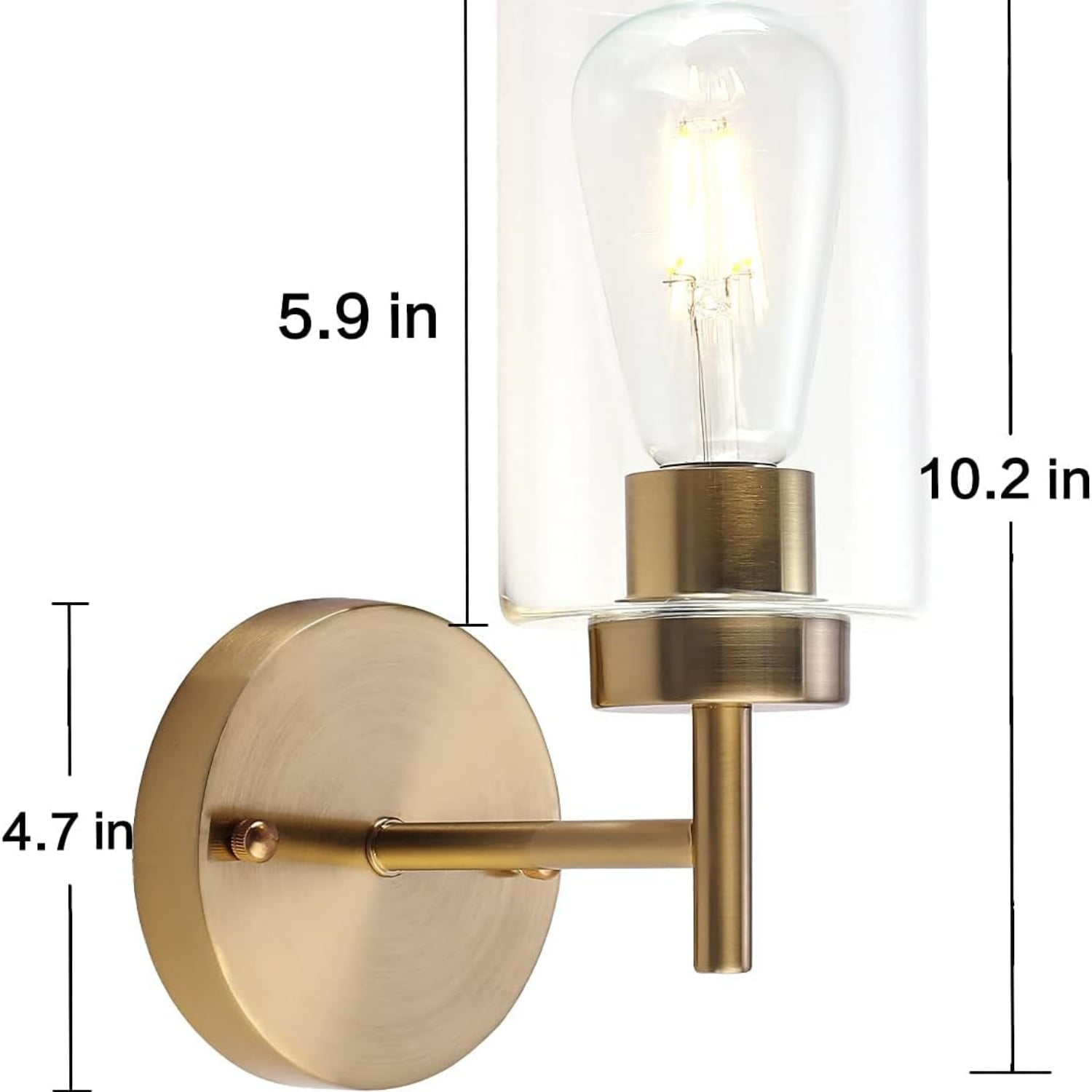 Brushed Gold Wall Sconce, Vintage Indoor Brass Bathroom Vanity Light Fixture 1-Light with Glass Shade Industrial Antique Gold Wall Light Fiture for Living Room Bedroom Entry Hallway