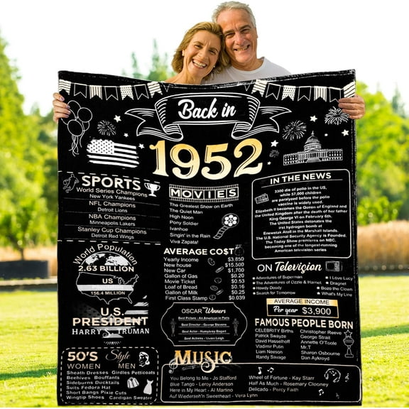 72th Birthday Blanket Gift for Women or Men, 72 Years Old 1952 Anniversary Weeding Gift for Wife Husband Mom Dad, Back in 1952 Flannel Fleece Soft Throw Blanket