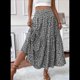 thumbnail image 5 of Falda Midi de Cintura Alta Elástica para Mujer, Informal, de Verano, , con Volantes, Estampado Floral, Corte A. Flor Negra L, 5 of 8