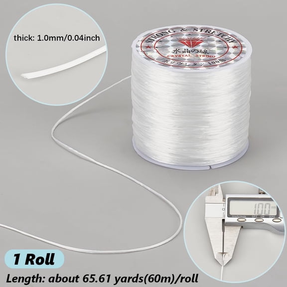 2 Rolls Flat Elastic Spandex Beading Thread White 1.0mm 60m Roll Stretch String for Bracelet Jewelry Making Craft Sewing