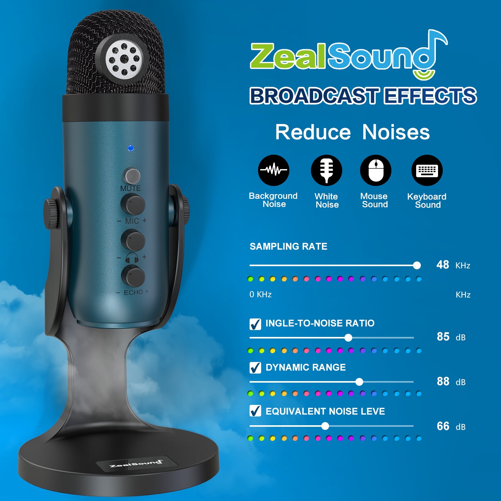 ZealSound USB Condenser Microphone,Computer PC Gaming Mic,Plug&Play  Microphones for PS 4&5.Monitor Adjust&Volume Control,Mic Gain Control,Mute  Button for TikTok, Podcast on Mac&Windows(Teal)… 