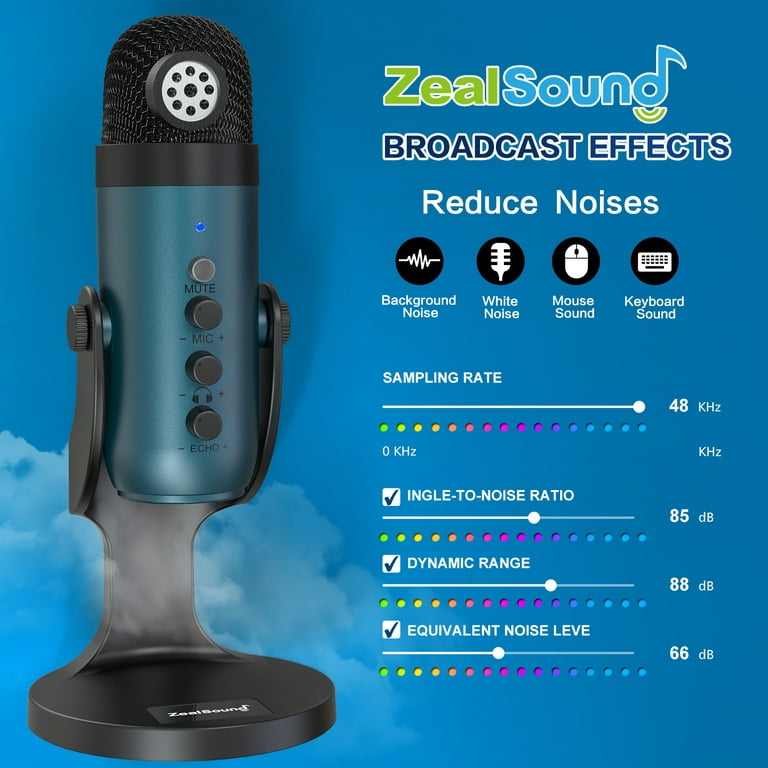 ZealSound USB Microphone,Condenser Computer PC Mic,Plug&Play Gaming  Microphones for PS 4&5.Headphone Output&Volume Control,Mic Gain  Control,Mute