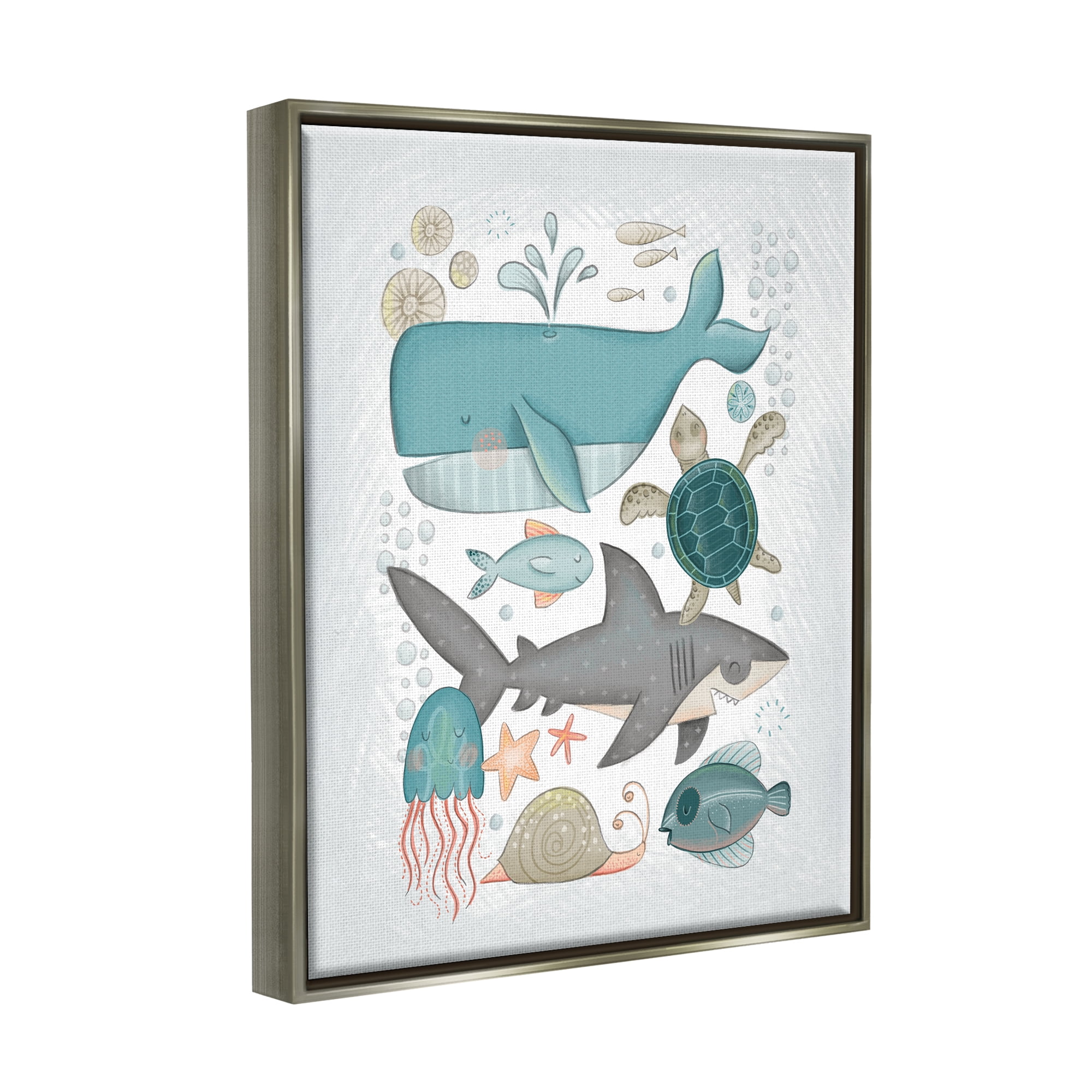 Stupell Industries Blue Maritime Animals Animals & Insects Painting Gray Floater Framed Art Print Wall Art, 17 x 21