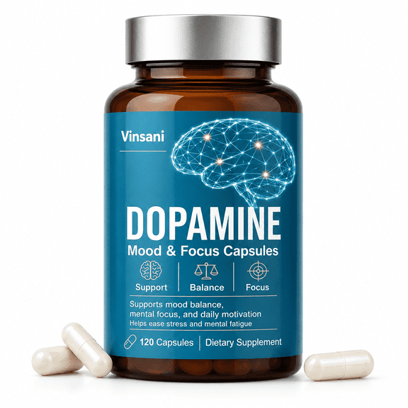 Dopamine Mood & Focus Dietary Supplement, 120 Vegetarian Capsules, with L-tyrosine & B Vitamins, Supports Mood Balance, Mental Focus & Daily Stress Relief