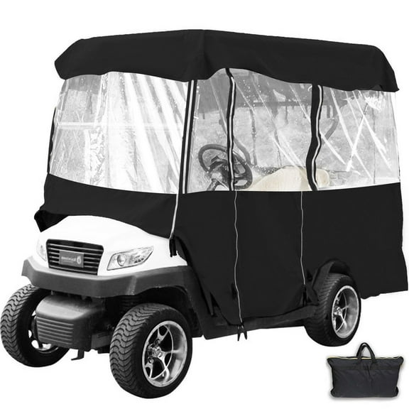 HCY Golf Cart Enclosure, 4-Person Golf Cart Cover, 4-Sided Fairway Deluxe, 300D Waterproof Driving Enclosure with Transparent Windows, Fit for EZGO, Club Car, Yamaha Cart (Roof Up to 78.7''L)