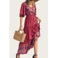 thumbnail image 3 of PRETTYGARDEN Women's Casual Summer Boho Floral Print Dress V Neck Short Sleeve High Waist Long Maxi Beach Dresses, 3 of 5