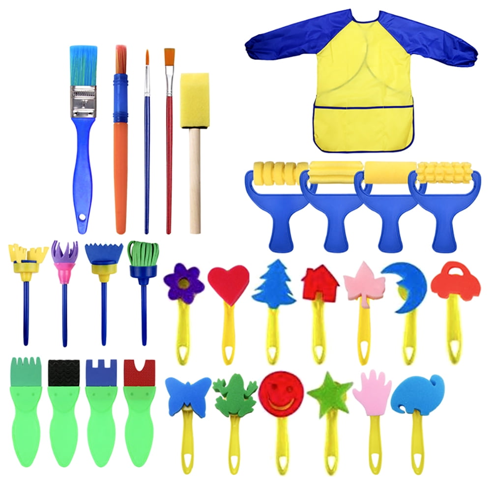 47Pcs Kids Sponge Paint Brushes Kits,Washable Foam Brushes Art Crafts Sponge Brush Flower Pattern Brush for Kids Toddlers Early Learning