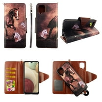 Case For Samsung Galaxy A12 5G Detachable Magnetic Wallet Pu Leather Cover Flap Closure Snap-on Book Style Cases Cash Pocket with Card Slots Holder Wrist Strap 2 in 1 Folio Brown Horse