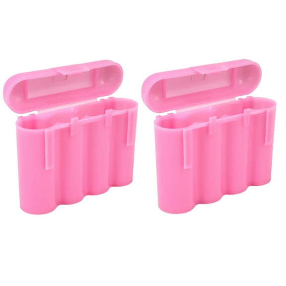 Two (2) EBC Battery AA AAA Pink Plastic Battery Storage Case Holder Box USA Ship