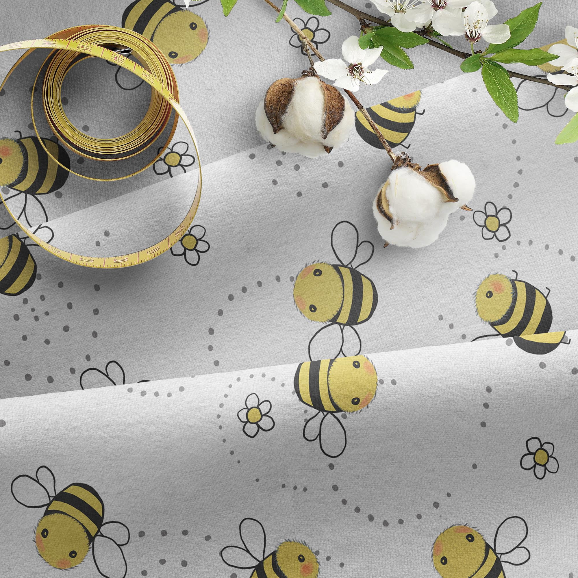Mainstays 42" Light-weight Flannel Fabric Busy Bees by the Yard, White