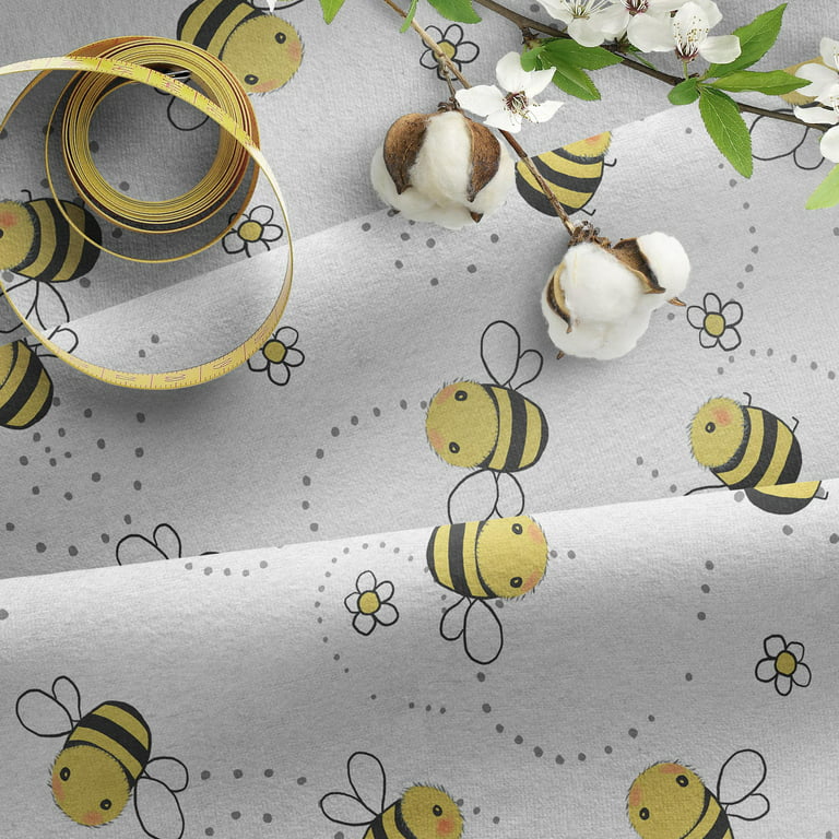 Fabric by the Half Yard Foral Bees on Gray, Garden Bees, Bee Fabric, Bumble Bee  Fabric, Bee Hives, Bumble Bees 