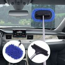Windshield Cleaner Tool, Car Inside Window Cleaning Kit with Extendable Handle, Premium Microfiber Pad and Chenille Cloth Cover. Washable & Reusable, Auto Interior Exterior Glass Wiper