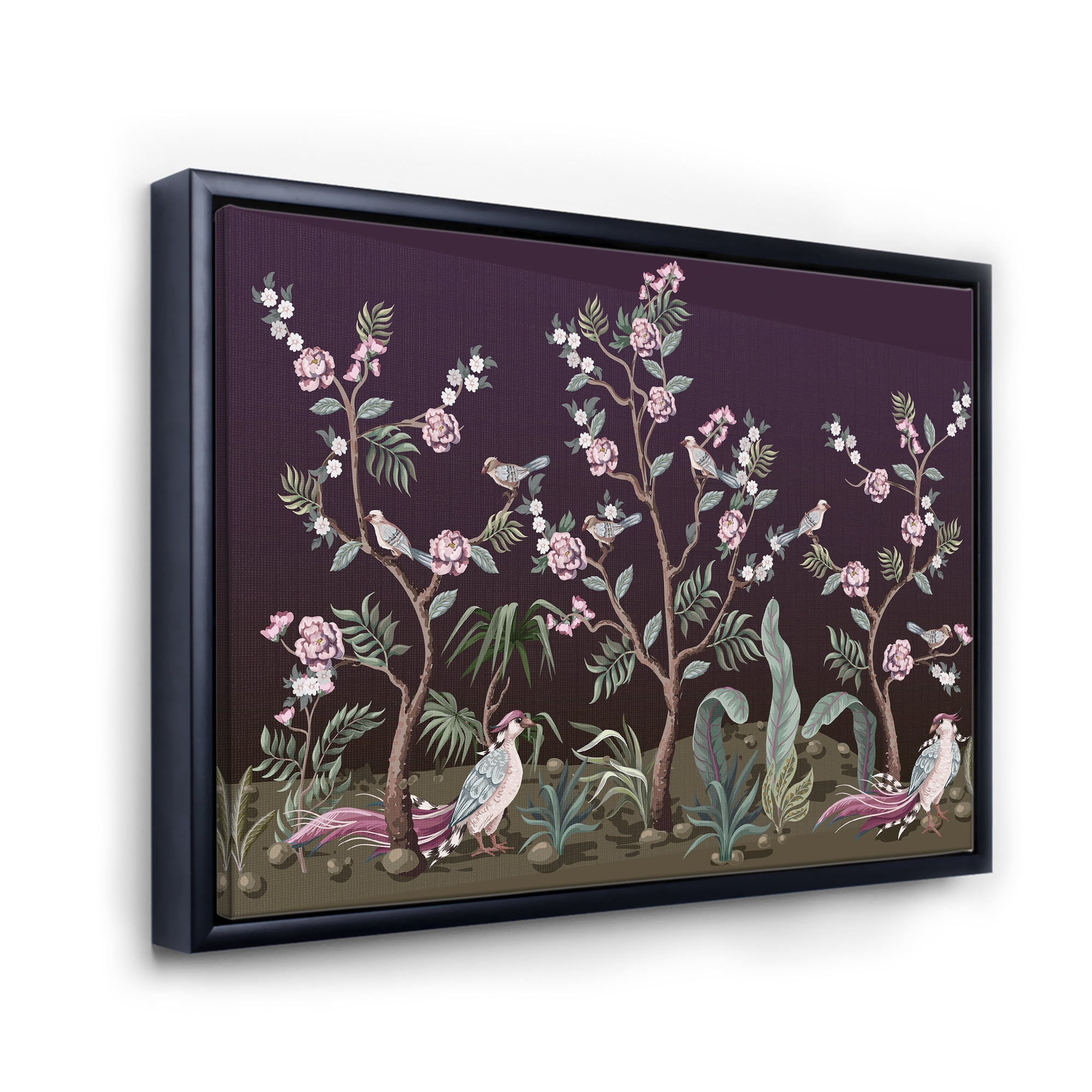 Designart 'Chinoiserie With Peonies and Birds I' Traditional Framed Canvas Wall Art Print