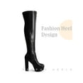 thumbnail image 3 of BLISSFUL STEP Stone Pattern Platform Block Heels Over the Knee High Boots for Women Black 6, 3 of 6