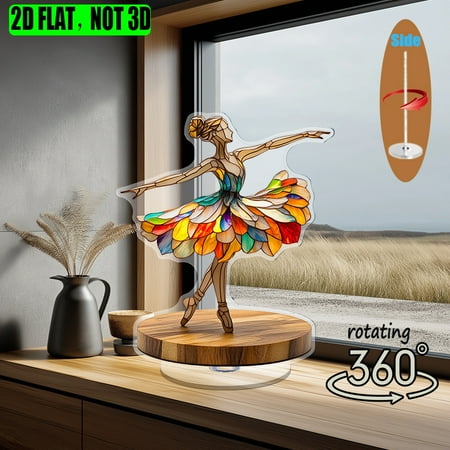 [2D flat] 1PC Rotating acrylic tabletop display featuring a ballerina with layered petal dress on pointe shoes perfect for home office inspiration or as a memorable gift for ballet enthusiasts