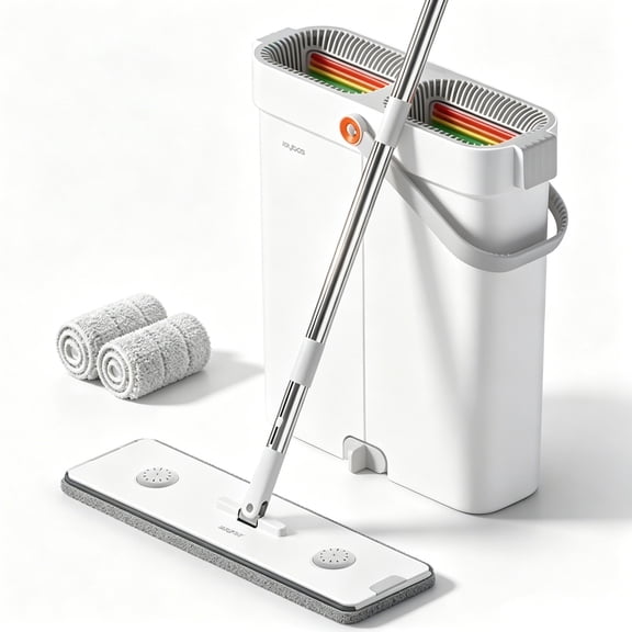Maoface Mop and Bucket with Wringer Set, Flat Mop and Bucket Set, Hands-Free Cleaning System with Reusable Microfiber Mop Pads, Portable Bucket with Handle for Floor Cleaning