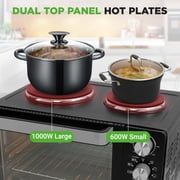 NutriChef 2-in-1 Convection Oven & Cooker, 30 Quart 1500W Multi-Function Oven with Dual Hot Plates, 7 Cooking Modes, Rotisserie, Broil & Bake, 19.6x16x13.5