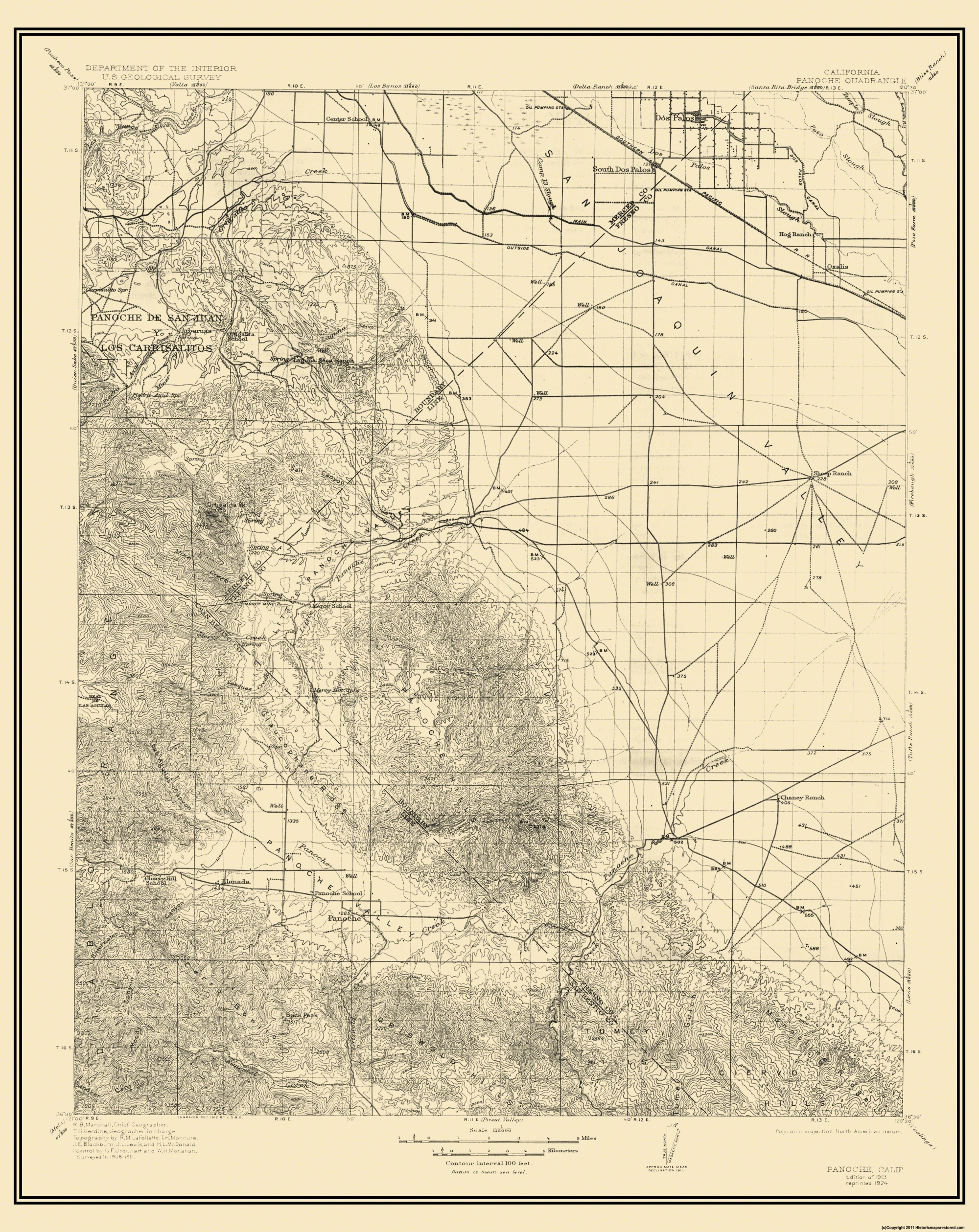Topo Map Panoche California Quad USGS 1913 23 x 28.94 Matte