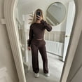 thumbnail image 4 of Fashion Set For Women Autumn New Slim O Neck Zipper Coat Top Wide Leg Pants Two Piece Set Leisure Sportswear Sets Outfits, 4 of 5