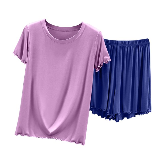Posijego Matching Pajama Set for Women 2 Piece Short Sleeve Sleep Top with Shorts Lounge Set Pjs