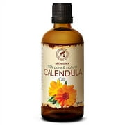 Calendula Oil 3.4oz 100ml - Calendula Officinalis Flower Extract - Infused - Almond Oil Base - 100% Pure & Natural - Marigold Oil - Benefits for Skin, Nails, Hair, Face, Body - by Aromatika