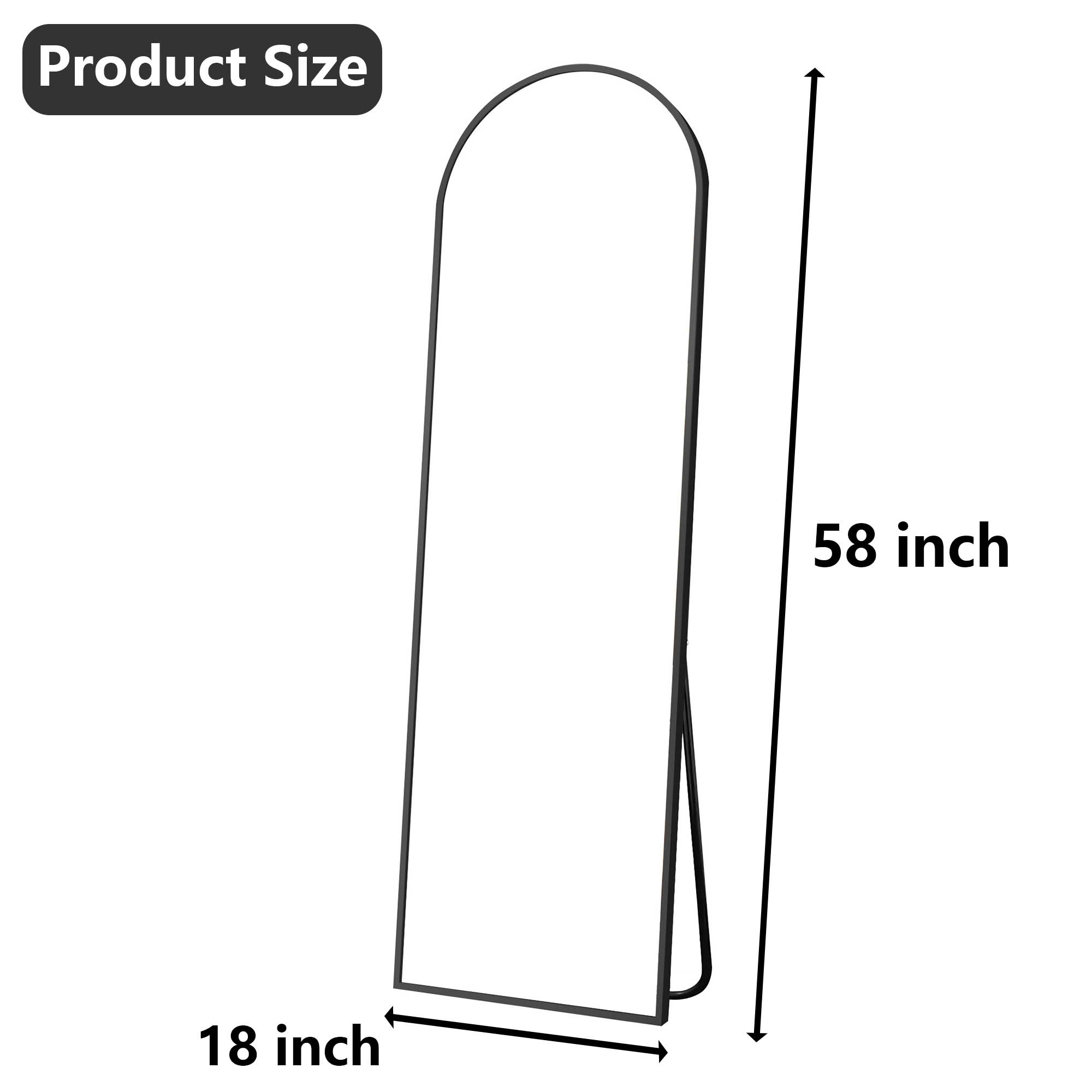 MAYEERTY 58"x18" Aluminum Arch Shape Full-Length Mirror, Tempered Glass With Stand, Black