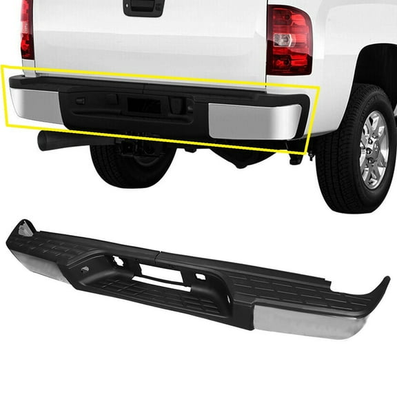 Stainless Steel Rear Step Bumper w/ License Plate Lights, Fit for GMC Sierra 1500 / Chevrolet Silverado 1500 (2007-2013), GM1191124 GM1191125 GM1191126