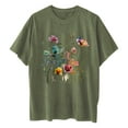 thumbnail image 6 of LEBONYARD Womens Tops under $5,Tshirts for Women Plus Size spring summer,Women's Fashion Summer Round Neck Drop Sleeves Leisure Short Sleeve Flower Printing Tops Army Green L, 6 of 6