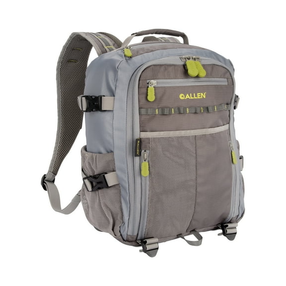 Allen Company Chatfield Compact Fishing Backpack, 12"L x 6"W x 15"H, 17.6 liters, Gray/Lime