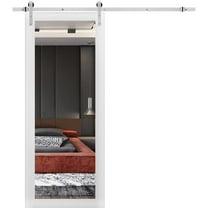 Sturdy Barn Door | Lucia 1299 White Silk | 6.6FT Rail Hangers Heavy Hardware Set | Modern Solid Panel Interior Doors-36" x 96"-Mirror-Silver Rail