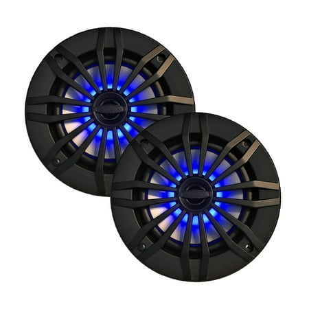 EnrockMarine 6.5-Inch Black 2 Way, 200 Watt, Marine, Loudspeaker Featuring Bled LED Light Flashing with Music, Set of 2