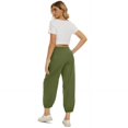 thumbnail image 3 of Womens High Waist Pants Drawstring Waist Wide Leg Cropped Comfort Capris Casual Vacation Trousers with Pockets, Light Green, XL, 3 of 8